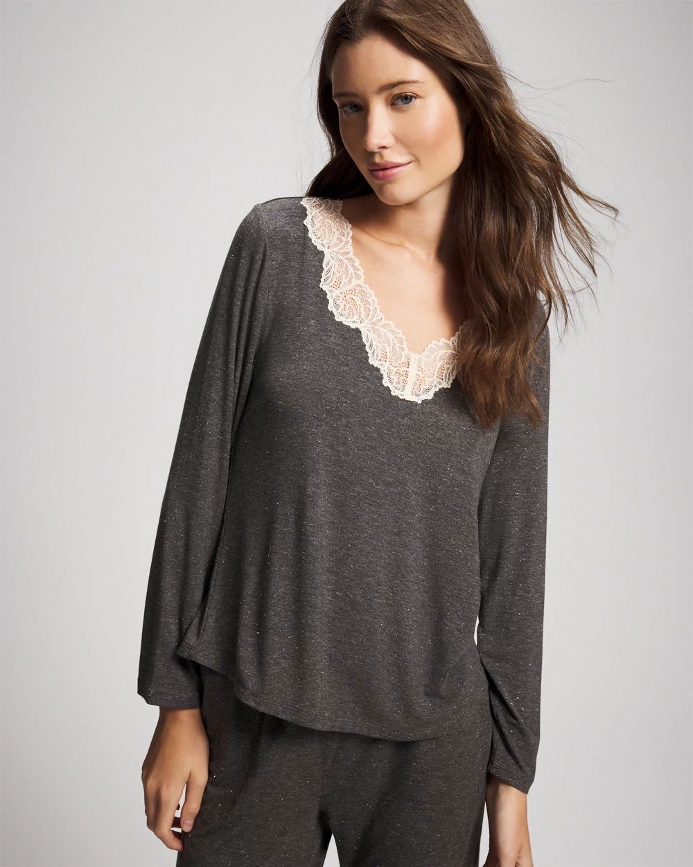 Lace Trim Long Sleeve Pajama Top | Soma